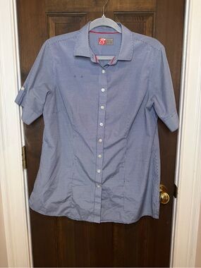 OOBE Chick-Fil-A Team Style Uniform Shirt Womens Large L Blue Gingham SS